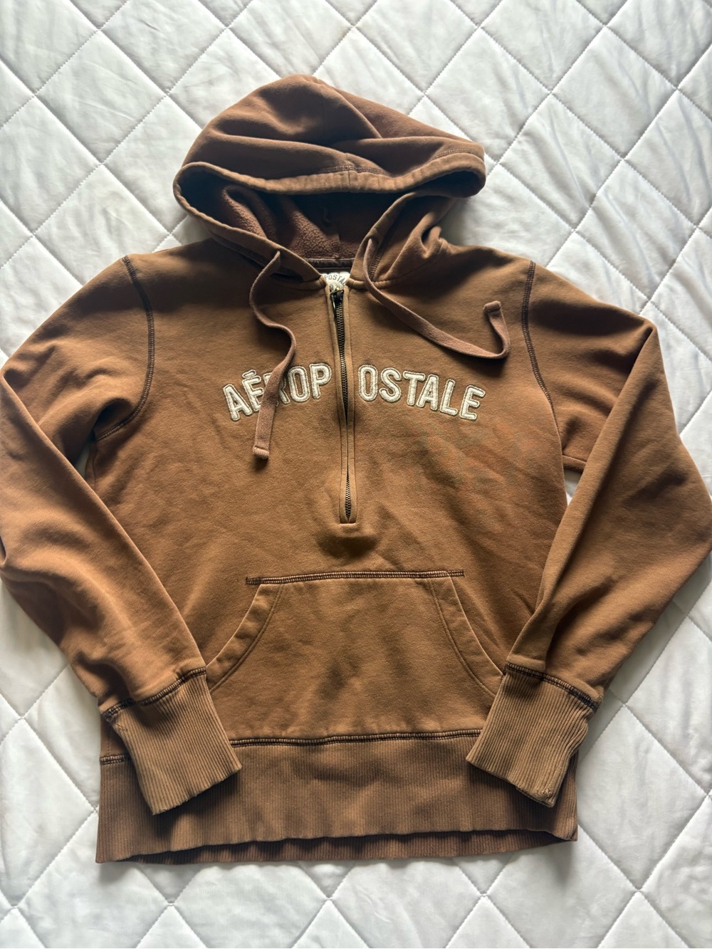 Aeropostale Y2K Brown Quarter Zip Hoodie Embroidered Logo